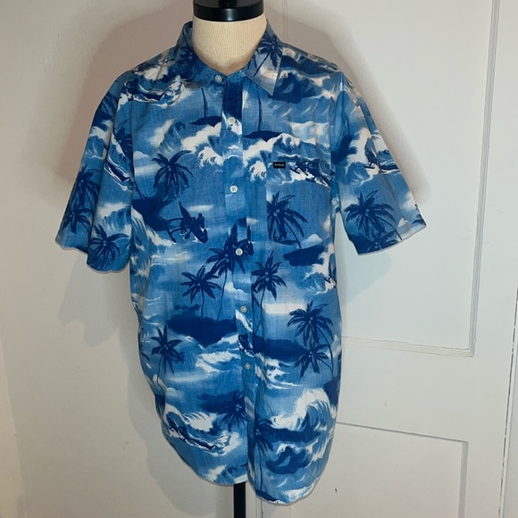 Hurley Other - Hurley Hawaiian shirt- blue surf palm trees-Rare